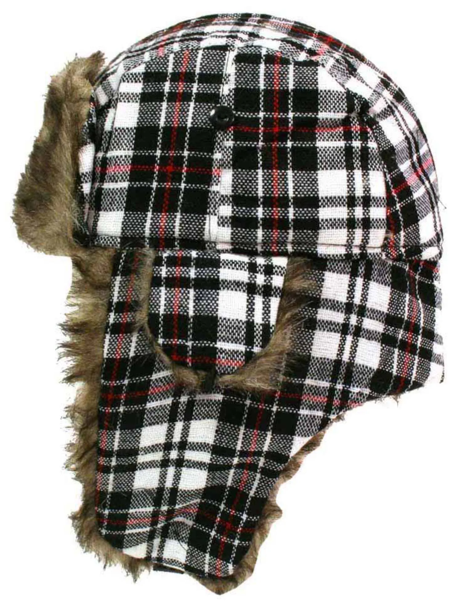 Plaid Faux Fur Lined Trapper Aviator Hat