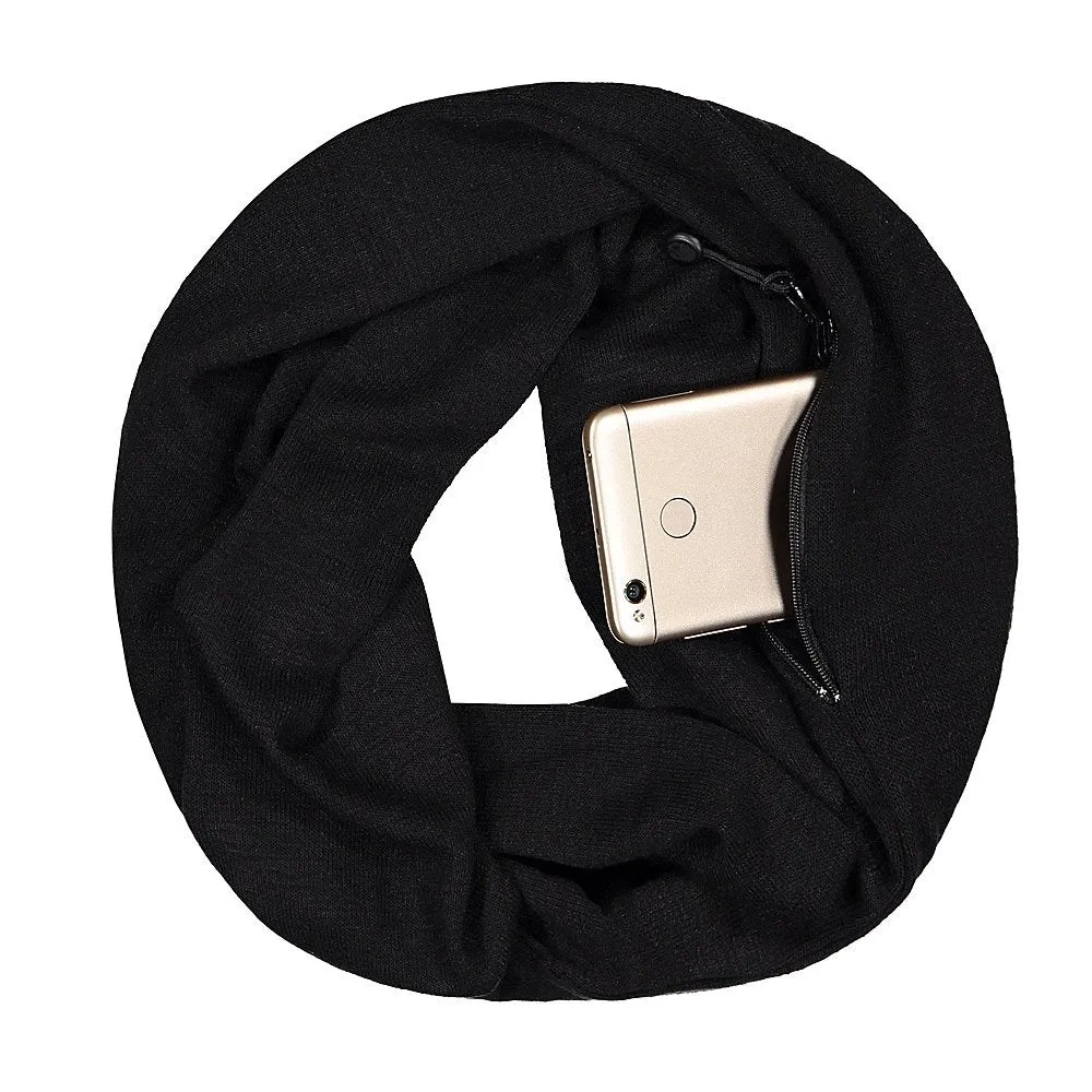 Pop Fashion Travel-in-Style Hidden Pocket Scarf - Lightweight Heathered Infinity Scarves with Zipper Pockets