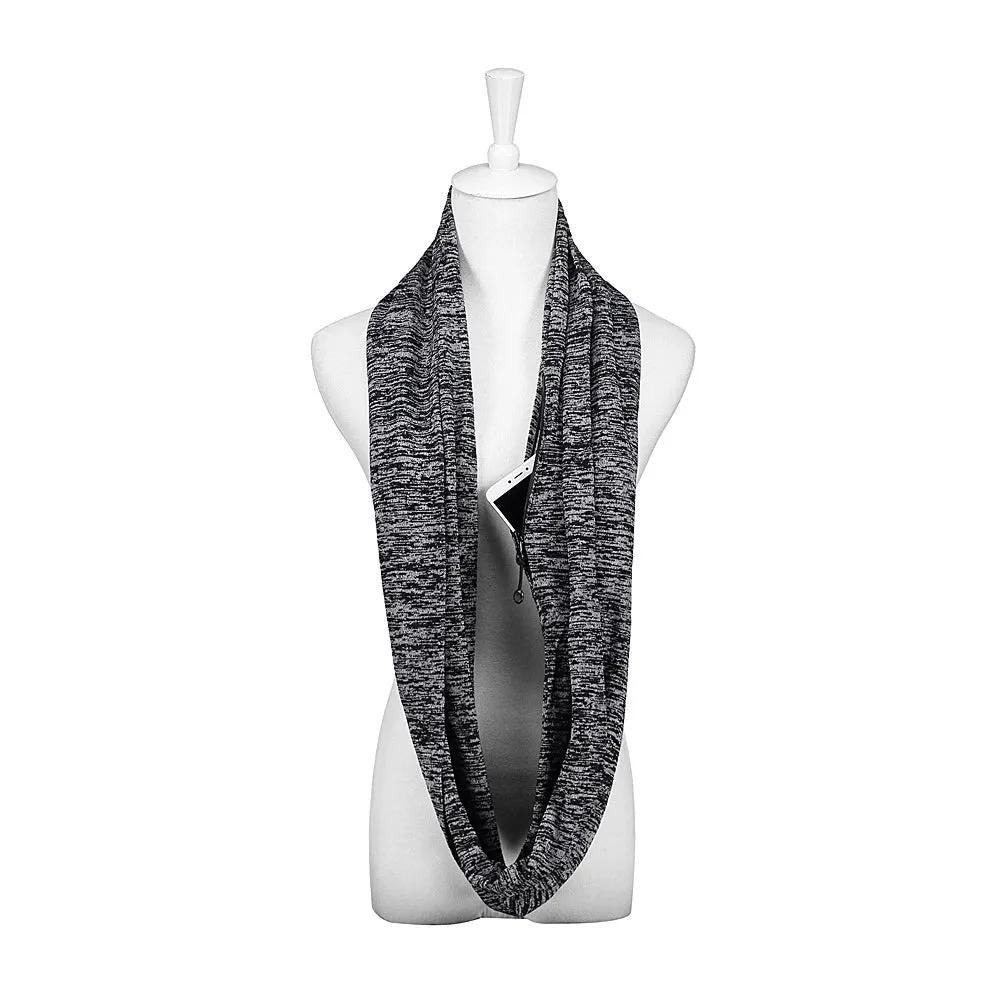 Pop Fashion Travel-in-Style Hidden Pocket Scarf - Lightweight Heathered Infinity Scarves with Zipper Pockets