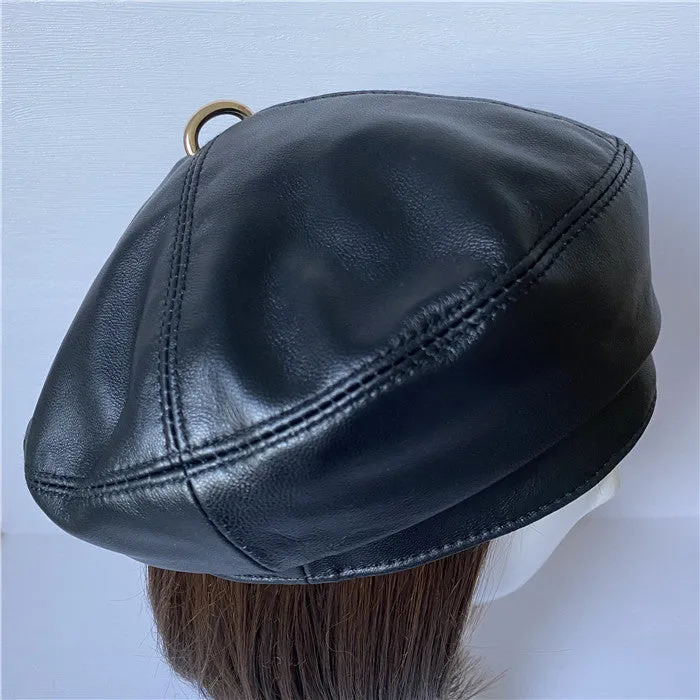 Premium Lambskin Leather Beret - Soft French-Style Hat for Women