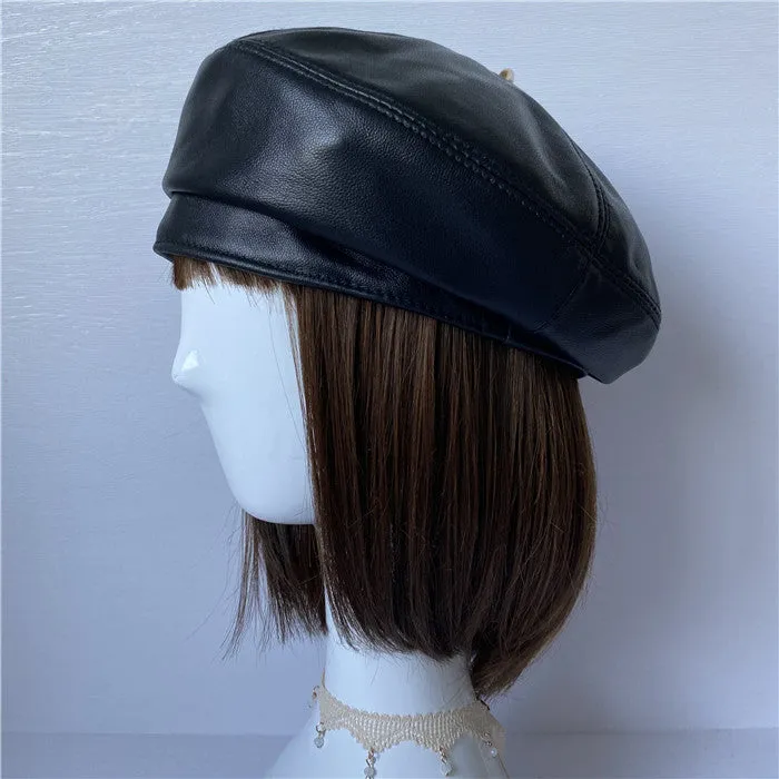 Premium Lambskin Leather Beret - Soft French-Style Hat for Women