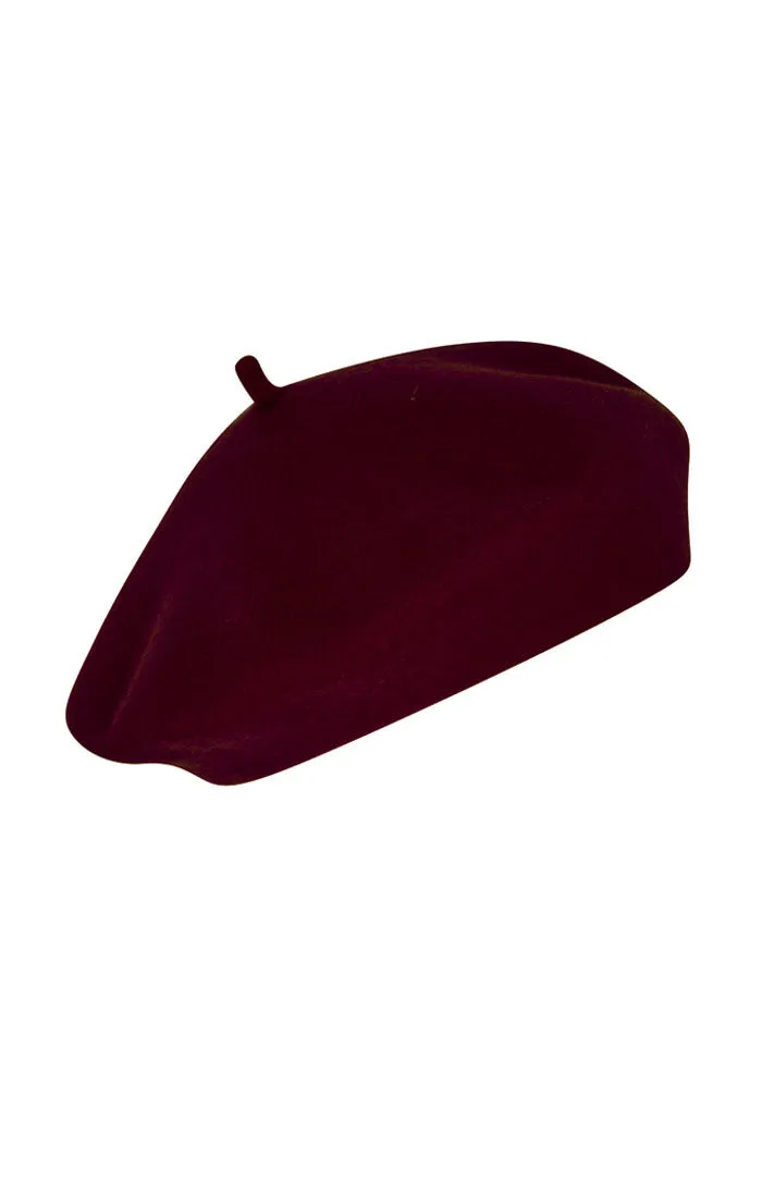 Pure Wool Beret Hat in Burgundy