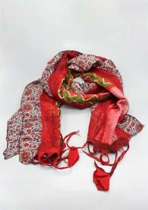 Red Green Floral Felt Wool Scarf