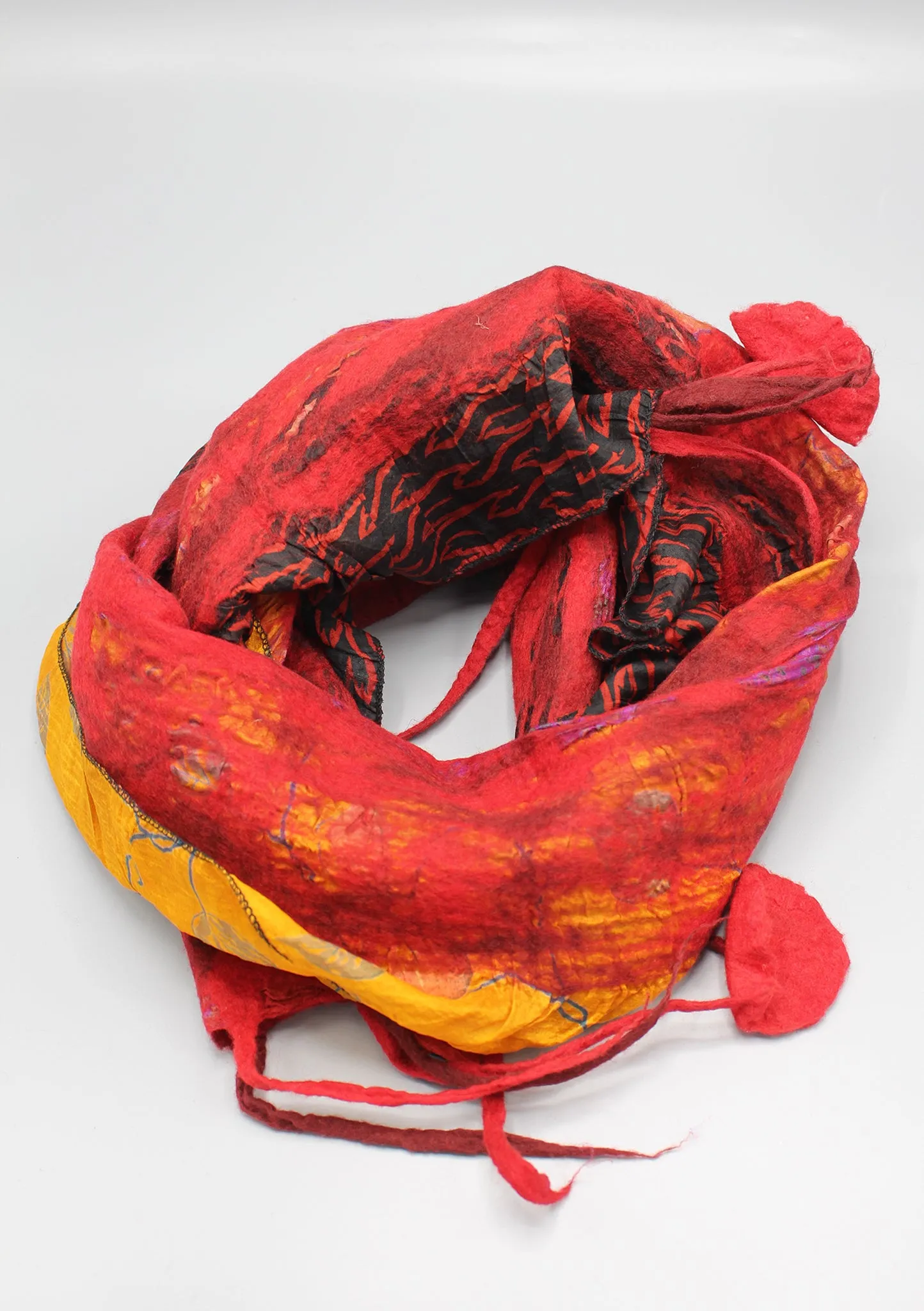 Red Yellow Trendy Felt Wool Scarf