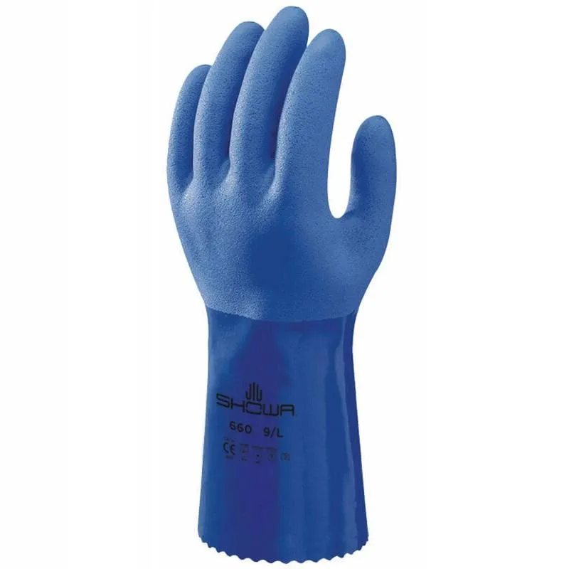 Showa Atlas 660 Triple Dipped PVC Coated Work Gloves, Chemical Resistant, Blue