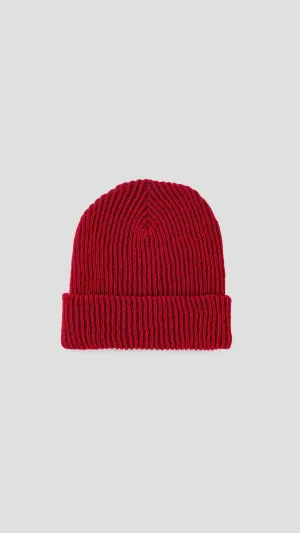 Simple Rib Knit Beanie in Ruby Red