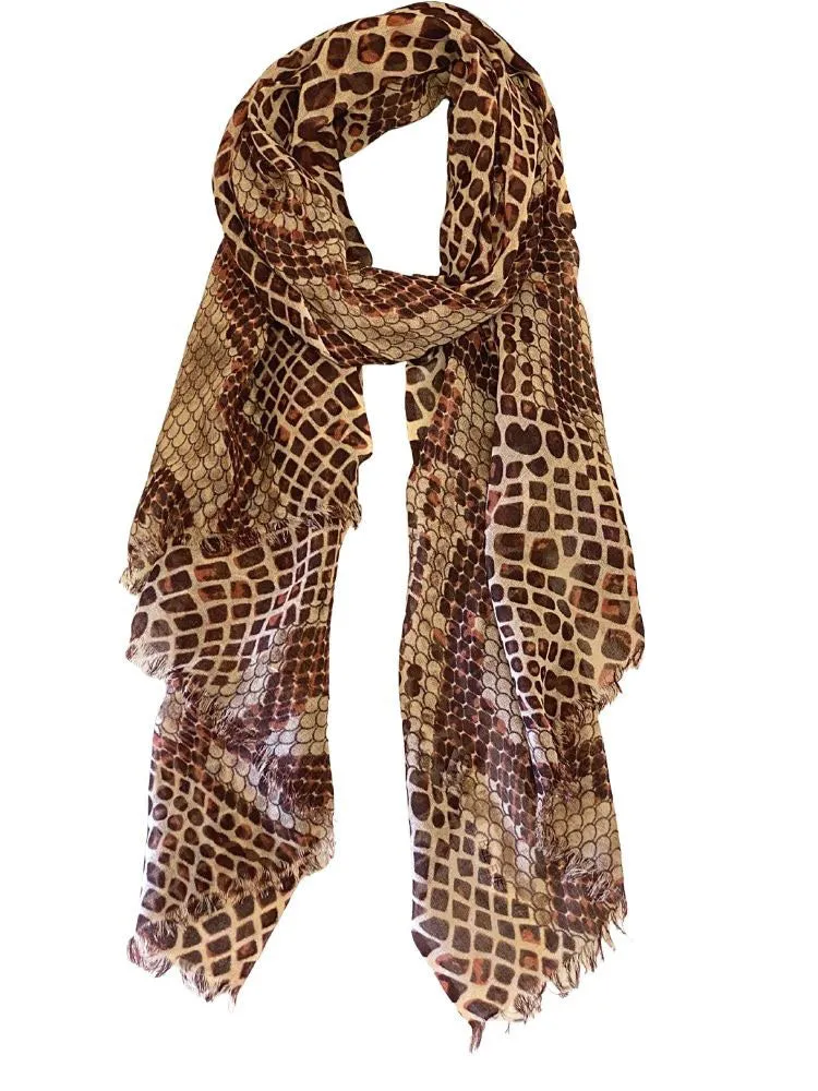 Snake print fine wool scarf | HADLEY