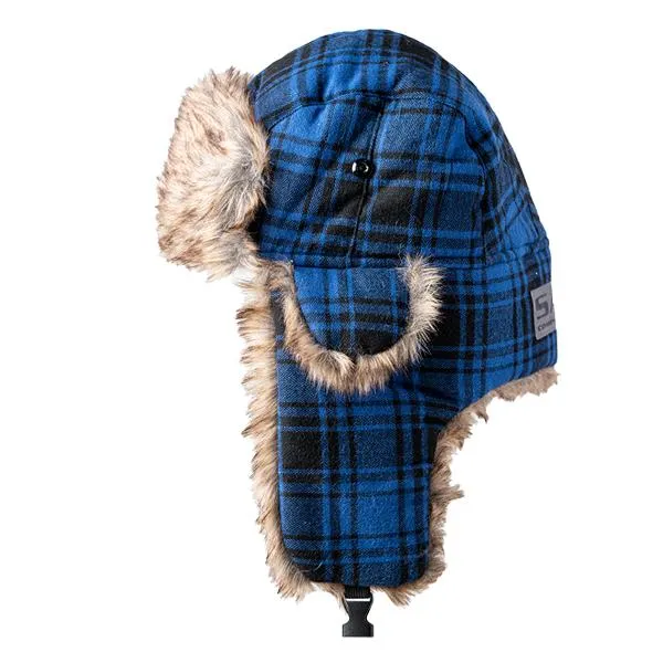 Trapper Hat | Flannel | Blue | Brown Fur