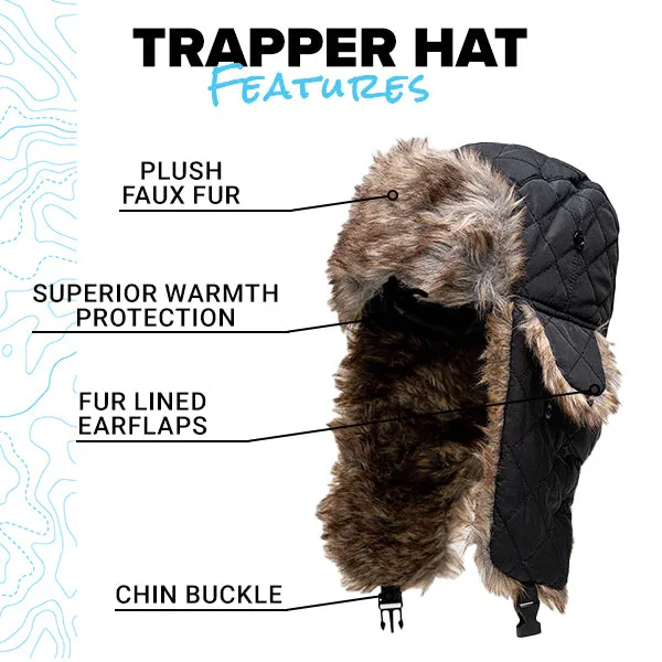 Trapper Hat | Nylon | Black | White Fur