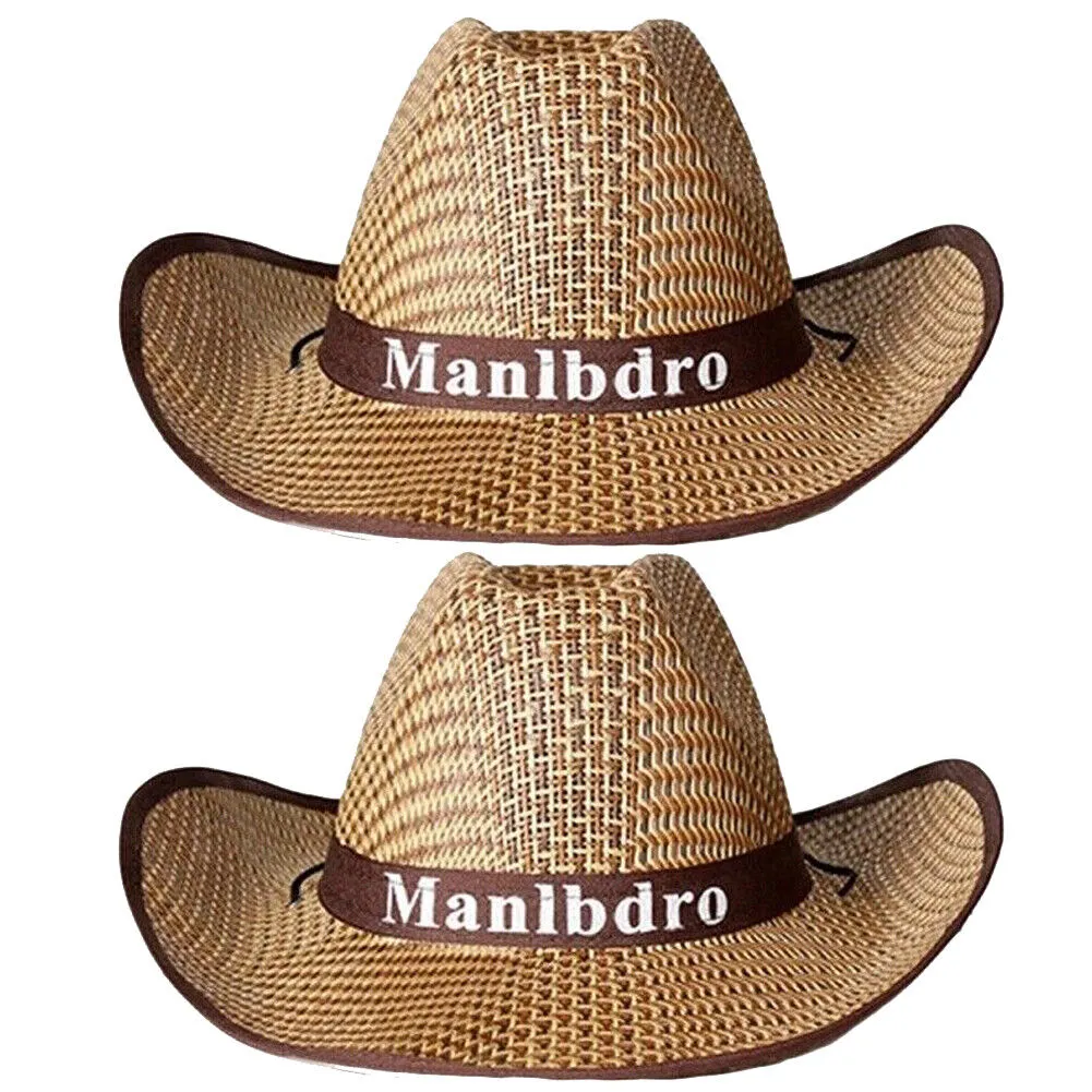 US 1-2 Pack Men Women Straw Cowboy Hat Summer Beach Panama Fedora Sun Wide Brim