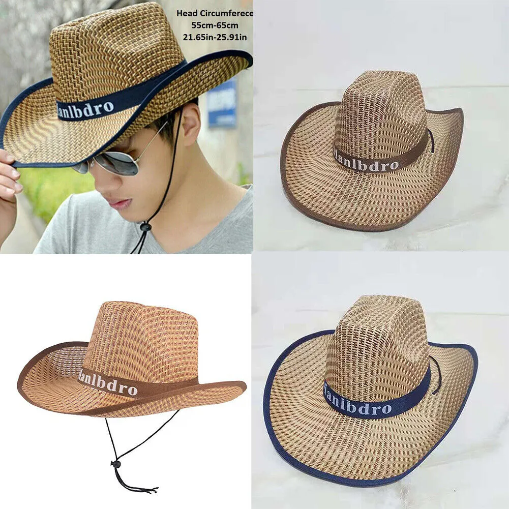 US 1-2 Pack Men Women Straw Cowboy Hat Summer Beach Panama Fedora Sun Wide Brim