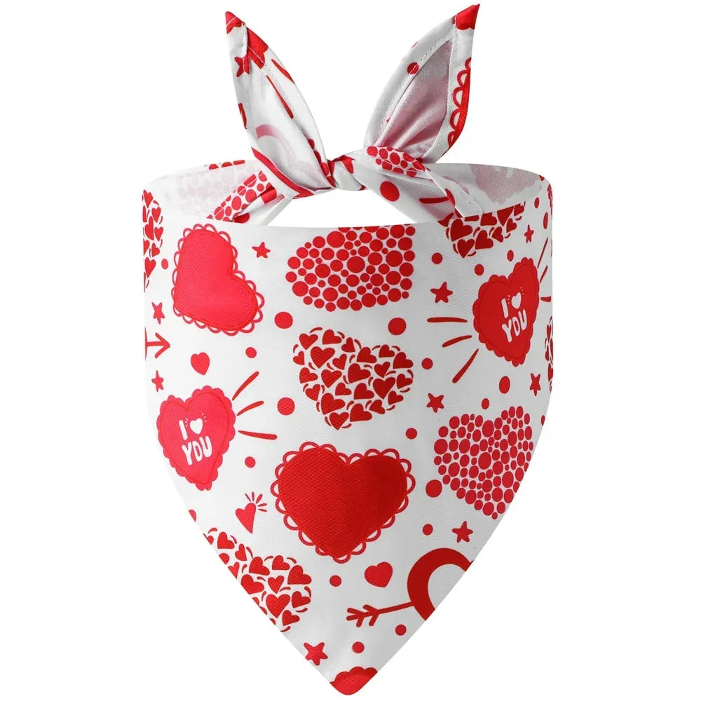 Valentine's Day Dog Bandana | Triangle Bib Scarf with Heart and Love Patterns | Pet Neckerchief Accessories for Puppy and Cat | Alo Trendy