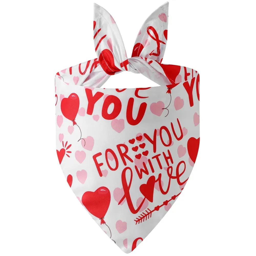 Valentine's Day Dog Bandana | Triangle Bib Scarf with Heart and Love Patterns | Pet Neckerchief Accessories for Puppy and Cat | Alo Trendy