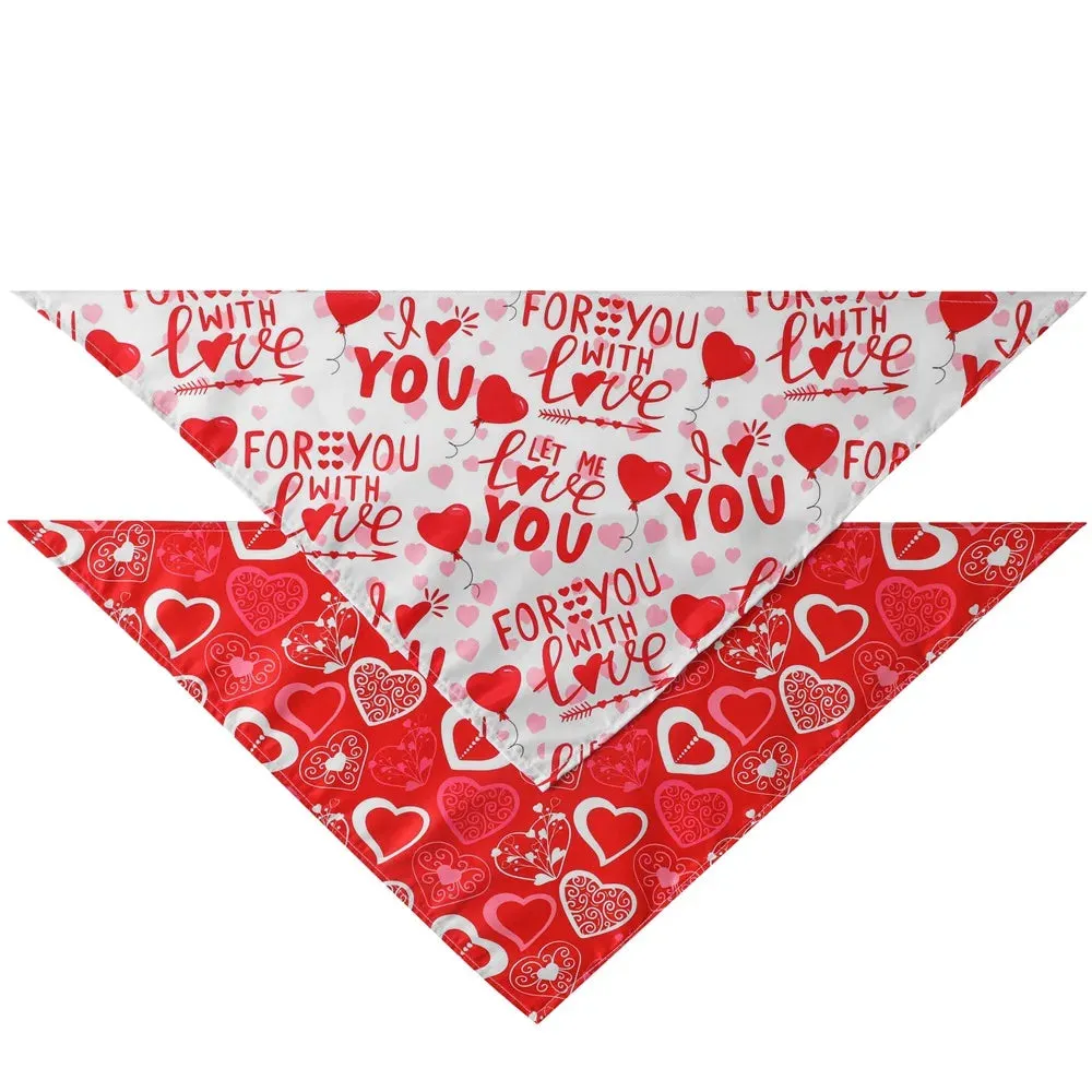 Valentine's Day Dog Bandana | Triangle Bib Scarf with Heart and Love Patterns | Pet Neckerchief Accessories for Puppy and Cat | Alo Trendy