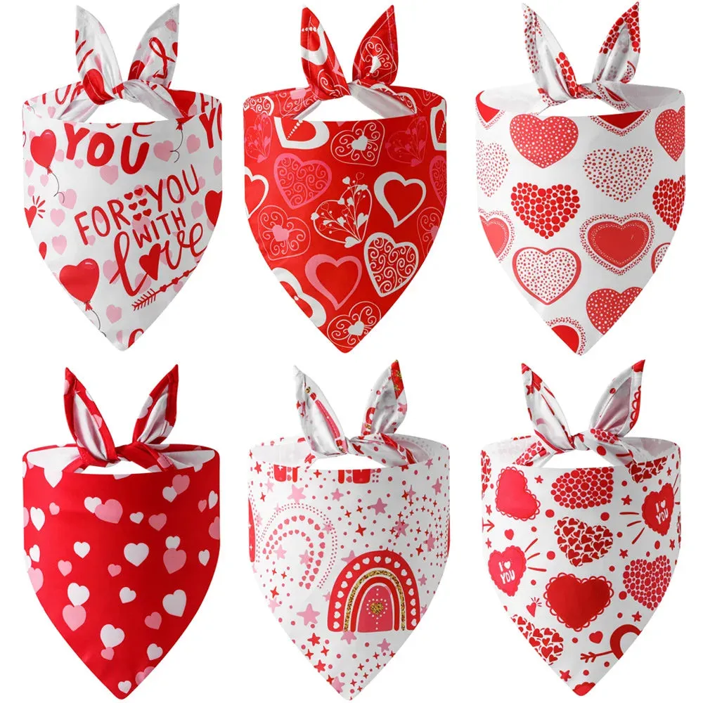 Valentine's Day Dog Bandana | Triangle Bib Scarf with Heart and Love Patterns | Pet Neckerchief Accessories for Puppy and Cat | Alo Trendy