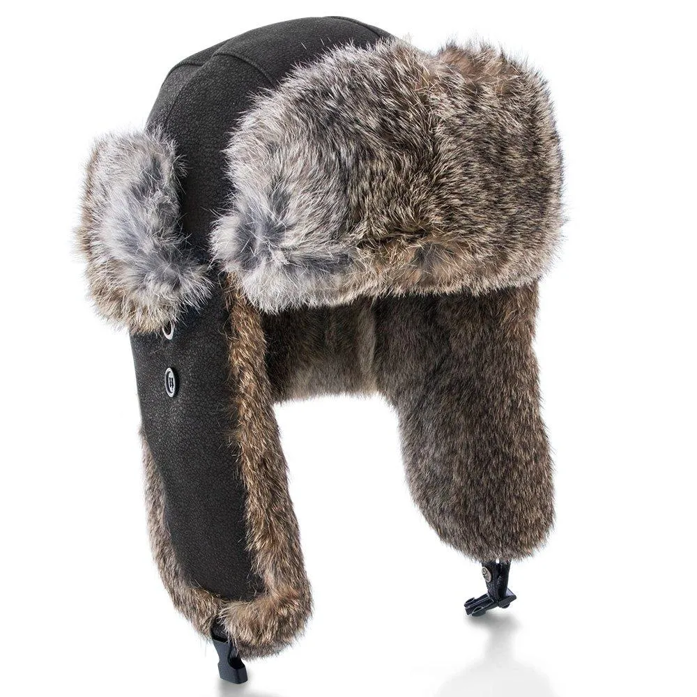 Walrus Hats Genuine Rabbit Fur Brown Trapper Hat