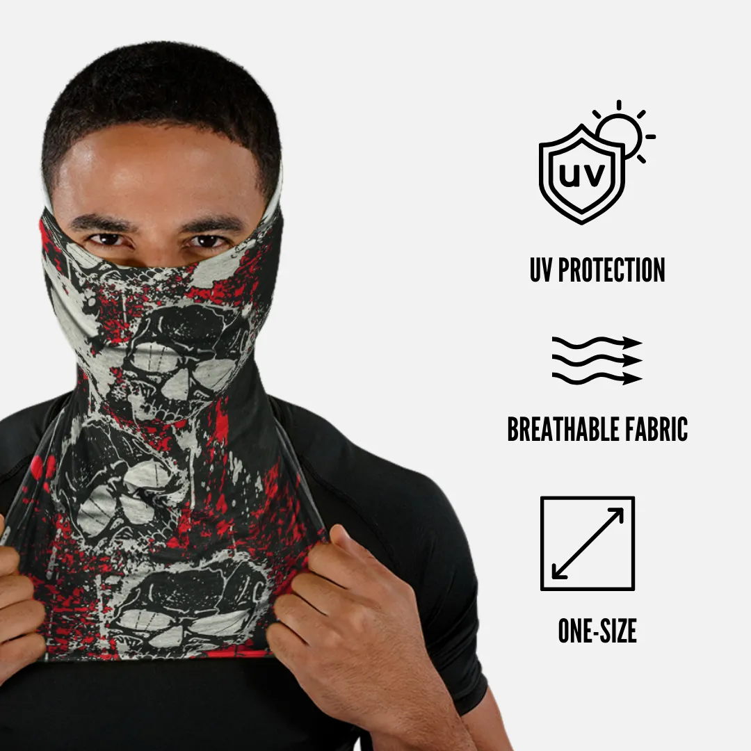 White Black Red Skulls Neck Gaiter