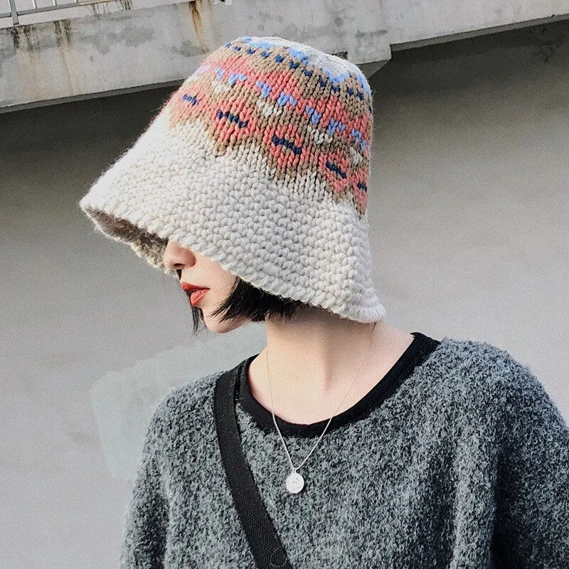 Women Bucket Hat Crochet Knit Panama Hip Hop Cap