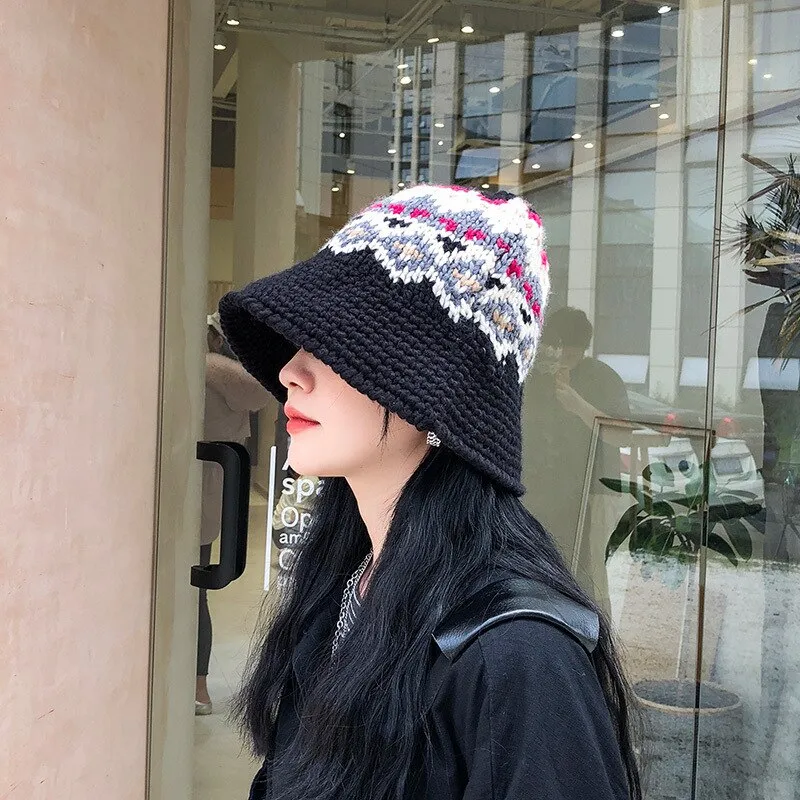 Women Bucket Hat Crochet Knit Panama Hip Hop Cap