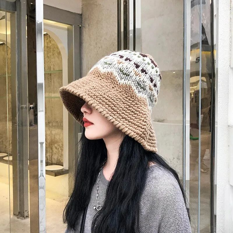 Women Bucket Hat Crochet Knit Panama Hip Hop Cap