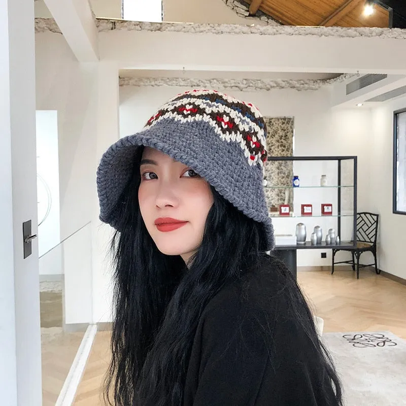 Women Bucket Hat Crochet Knit Panama Hip Hop Cap