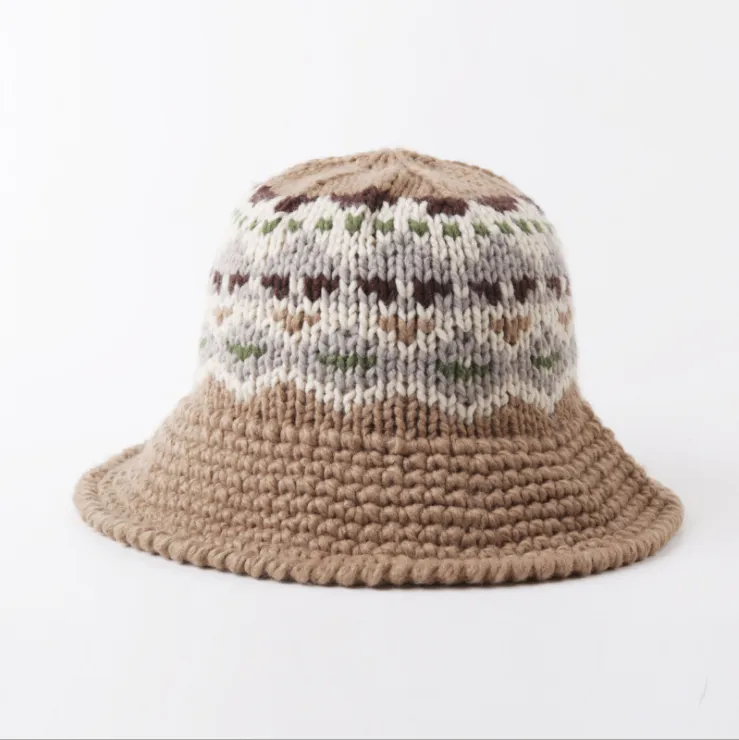 Women Bucket Hat Crochet Knit Panama Hip Hop Cap