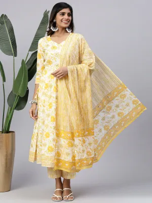 Women Embroidered & Printed Kurti Sets Yellow EKS19