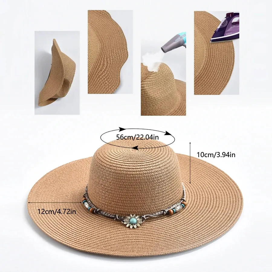 Women Wide Brim Beach Sun Hat Simple Floppy Foldable Straw Hat