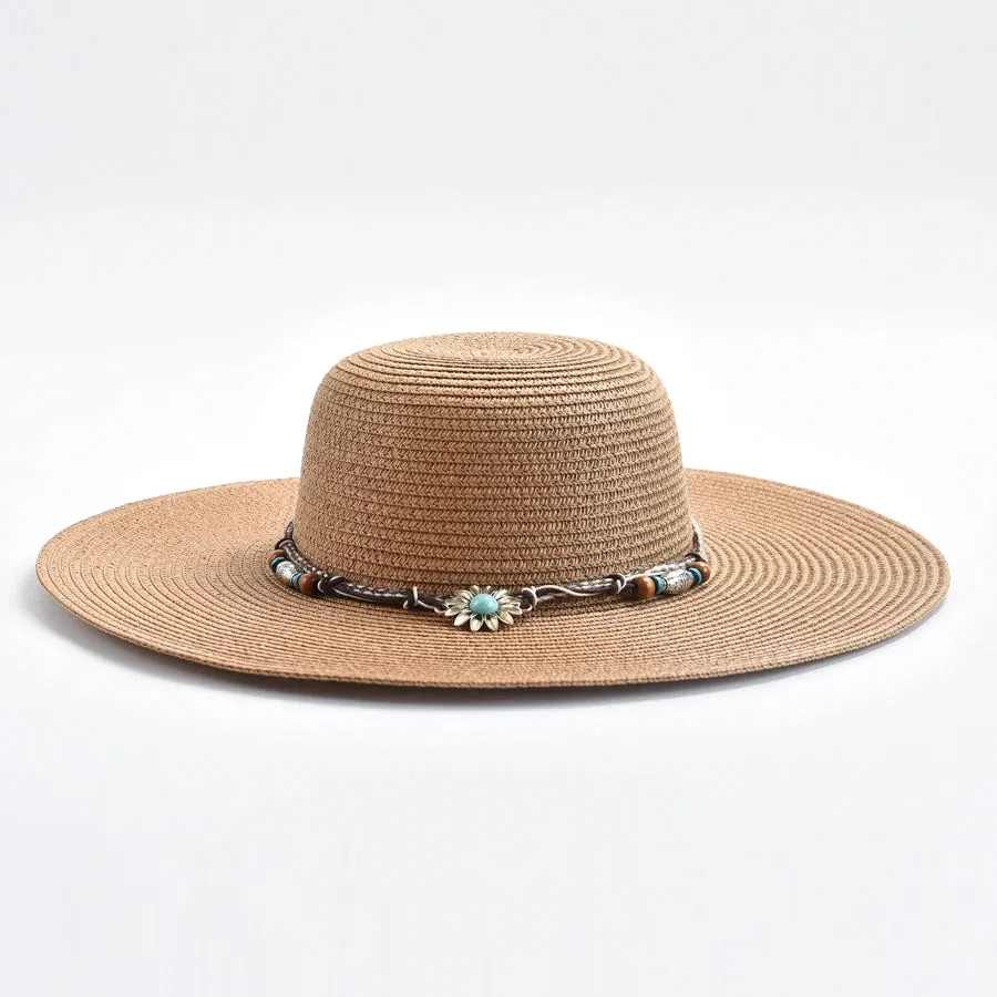 Women Wide Brim Beach Sun Hat Simple Floppy Foldable Straw Hat