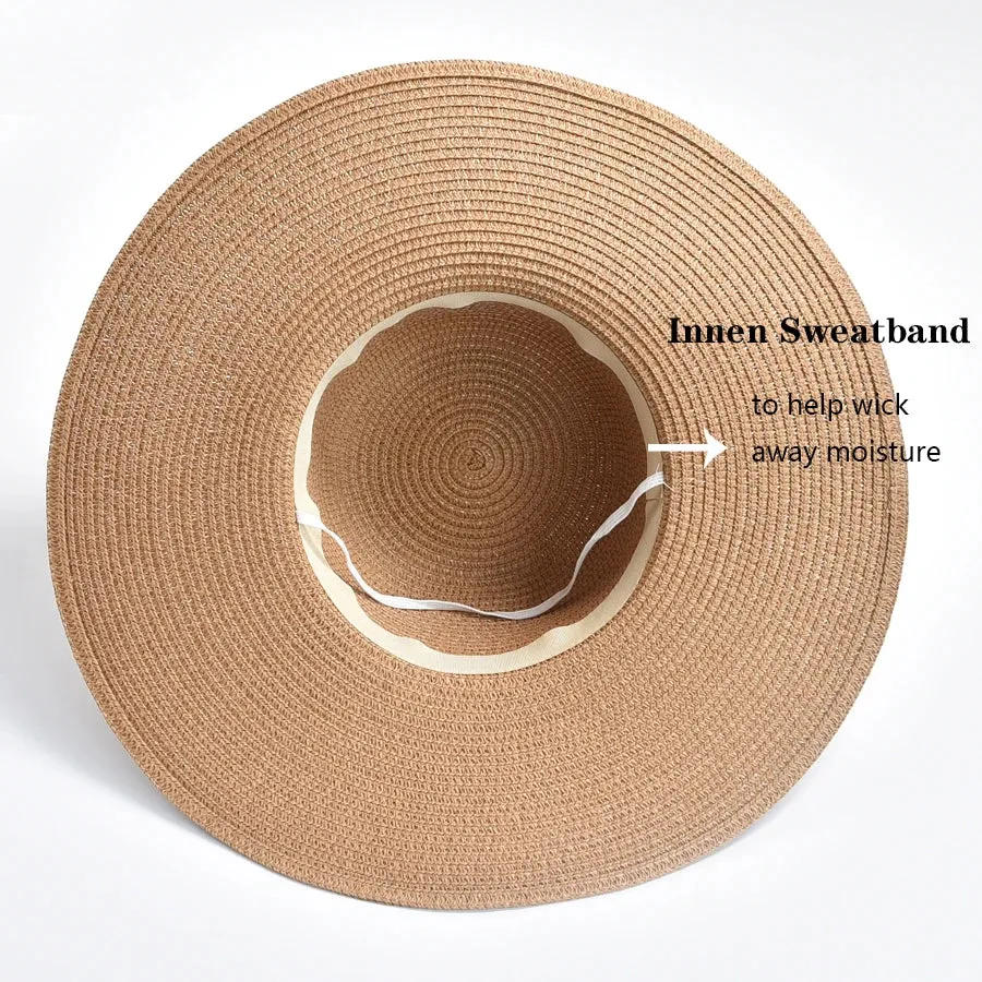 Women Wide Brim Beach Sun Hat Simple Floppy Foldable Straw Hat