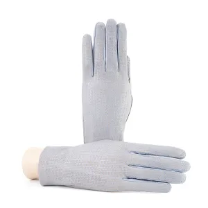 Women's unlined grey nappa leather gloves with all over laser cut detail