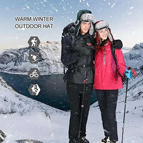 Wool Plaid Trapper Hat Faux Fur Earflap Hunting Russian Ushanka Hat Mens Winter Hats for Women Outdoor Ski Snow Hat Warm Fleece Lined