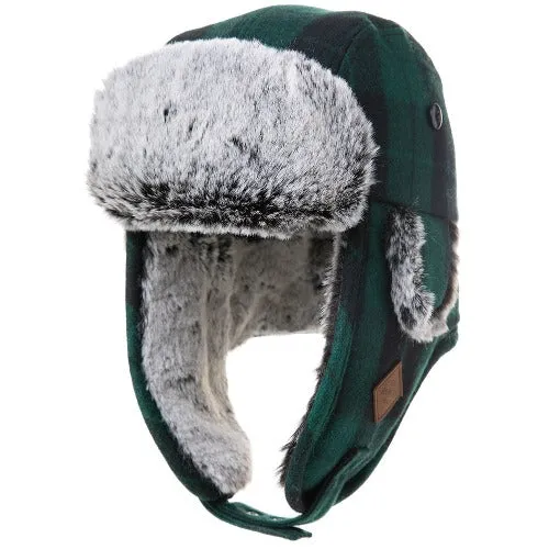 Wool Plaid Trapper Hat Faux Fur Earflap Hunting Russian Ushanka Hat Mens Winter Hats for Women Outdoor Ski Snow Hat Warm Fleece Lined